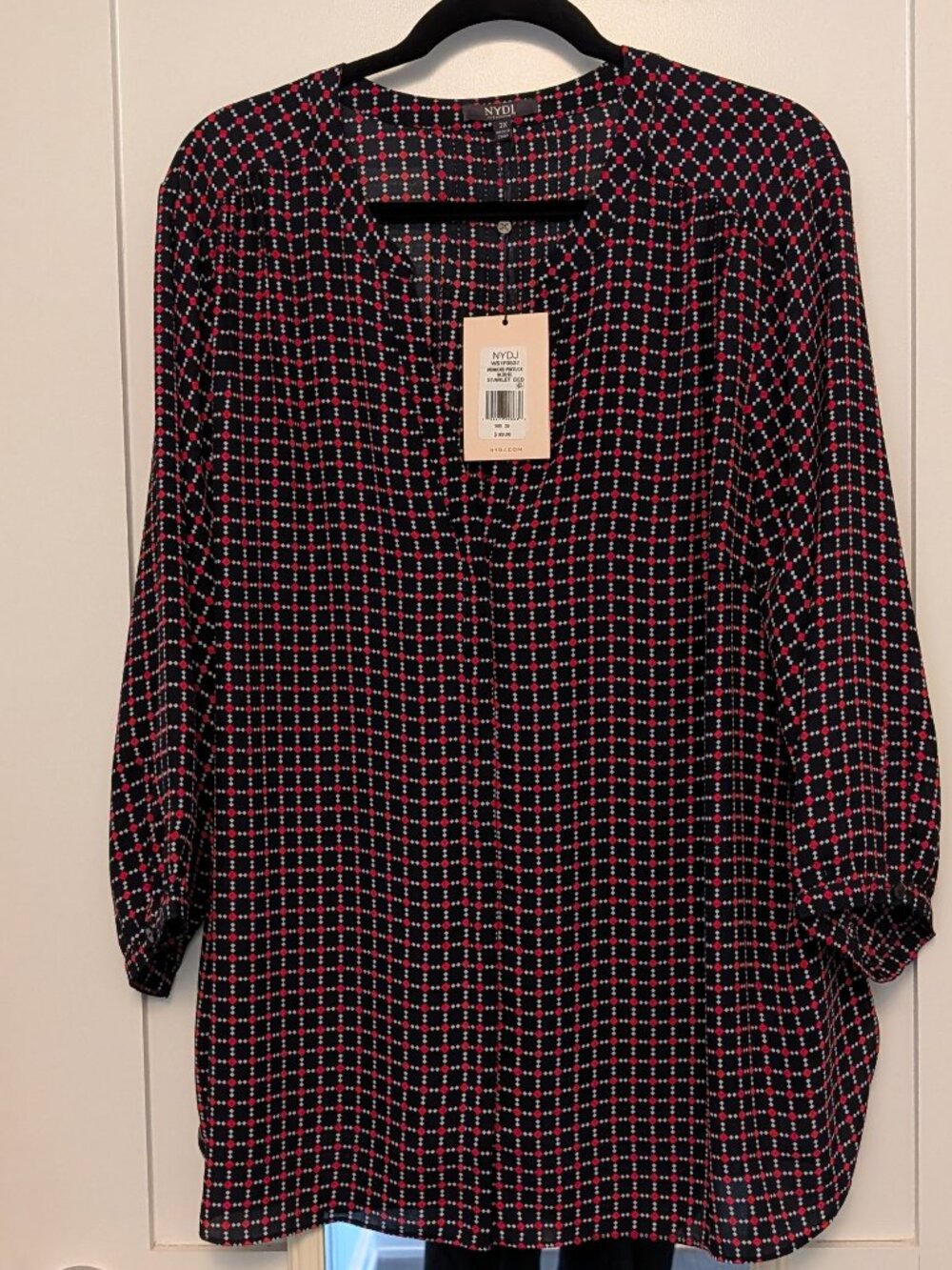 NYDJ Red & Blue Pintuck Blouse - PLUS SIZE 2X